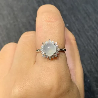 Icy Glowing Natural Jadeite Cabochon Ring — S925 Silver · No. DEA8