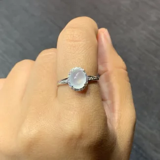High-Icy Glowing Natural Jadeite Cabochon Ring — S925 Silver · No. CC3F