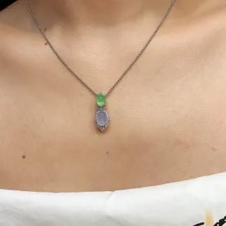 High-Icy Lavender and Green Natural Jadeite Cabochon Pendant — S925 Silver · No. 277D