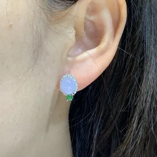 Icy Lavender Natural Jadeite Cabochon Stud Earrings — S925 Silver · No. 6F49