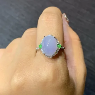 Icy Lavender Natural Jadeite Cabochon Ring — S925 Silver · No. BB56
