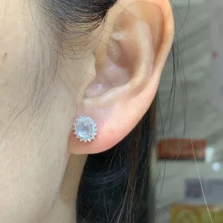 High-Icy Glassy Natural Jadeite Cabochon Stud Earrings — S925 Silver · No. C016