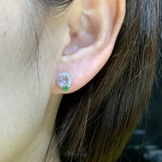 High-Icy Glassy Natural Jadeite Cabochon Stud Earrings — S925 Silver · No. 716E