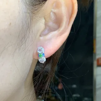 High-Icy Glowing Natural Jadeite Cabochon Huggie Earrings — S925 Silver · No. 9254