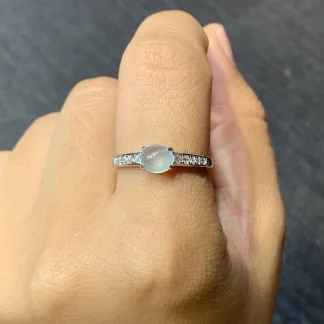 High-Icy Glowing Cabochon Petite Natural Jadeite Ring — S925 Silver · No. CFEE