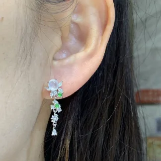 High-Icy Glowing Natural Jadeite Cabochon Drop Earrings — S925 Silver · No. 5134