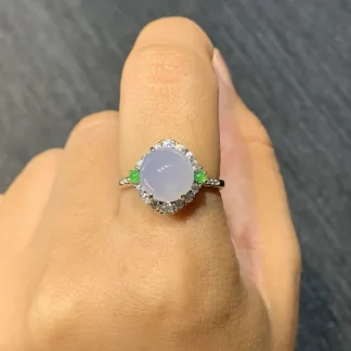 Icy Lavender Natural Jadeite Cabochon Ring — S925 Silver · No. 6C9F