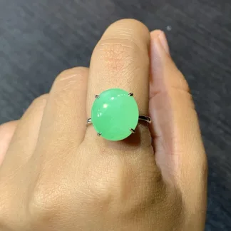 Icy Fresh Green Natural Jadeite Cabochon Ring — S925 Silver · No. 88DA