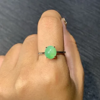 Icy Green Natural Jadeite Cabochon Ring — S925 Silver · No. F8B9