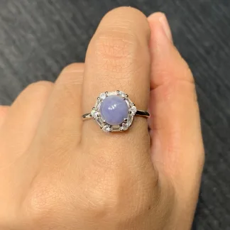 Lavender Natural Jadeite Cabochon Ring — S925 Silver · No. 1A41
