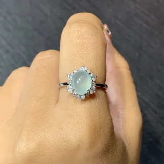 High-Icy Clear Natural Jadeite Cabochon Ring — S925 Silver · No. 79C1
