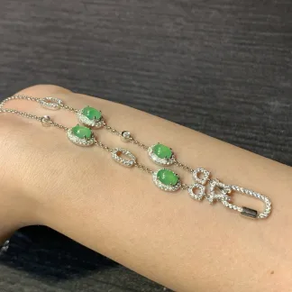 Icy Vivid Green Natural Jadeite Convertible Cabochon Chain — S925 Silver · No. 44B5