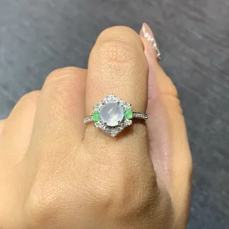 Icy Glowing Natural Jadeite Cabochon Ring — S925 Silver · No. DAED