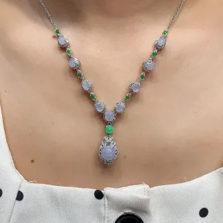 Icy Lavender Natural Jadeite Cabochon Necklace — S925 Silver · No. B2C2