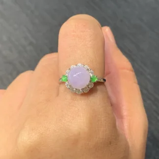 Lavender Natural Jadeite Cabochon Ring — S925 Silver · No. 59C0