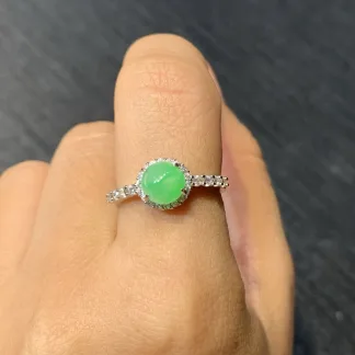 Icy Vivid Green Natural Jadeite Cabochon Ring — S925 Silver · No. 55E3