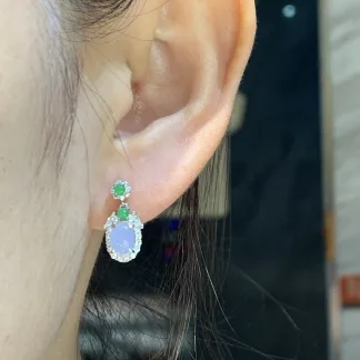 Icy Lavender Natural Jadeite Cabochon Drop Earrings — S925 Silver · No. C95B