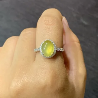 High-Icy Honey Yellow Natural Jadeite Cabochon Ring — S925 Silver · No. B7B6
