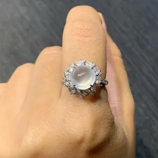 High-Icy Layered Cabochon Natural Jadeite Cabochon Ring — S925 Silver · No. 25D8