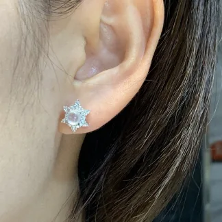 High-Icy Glowing Natural Jadeite Cabochon Stud Earrings — S925 Silver · No. D2EE