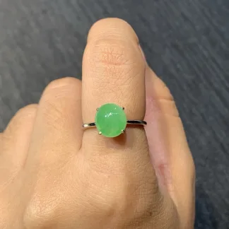 Icy Vivid Green Natural Jadeite Cabochon Ring — S925 Silver · No. 2B27