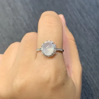 Icy Glowing Natural Jadeite Cabochon Ring — S925 Silver · No. 7EB6