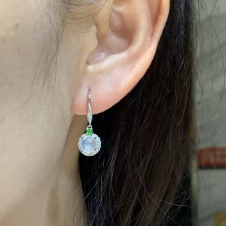 High-Icy Glowing Natural Jadeite Cabochon Drop Earrings — S925 Silver · No. 5DE2