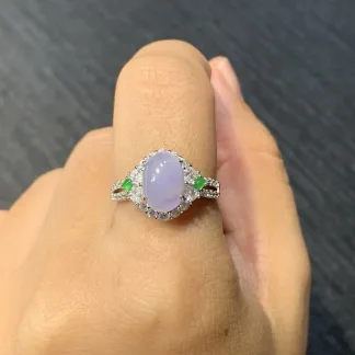 Icy Lavender Natural Jadeite Cabochon Ring — S925 Silver · No. 1508