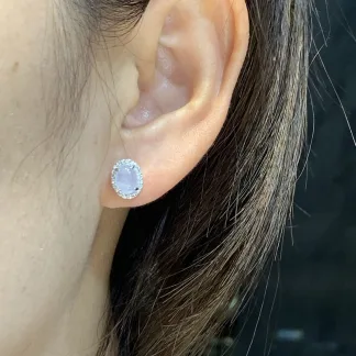 Icy Glowing Natural Jadeite Cabochon Stud Earrings — S925 Silver · No. 3325