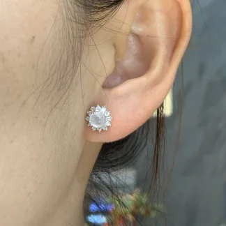 High-Icy Glowing Natural Jadeite Cabochon Stud Earrings — S925 Silver · No. FE65