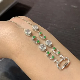 High-Icy Glowing Natural Jadeite Convertible Cabochon Chain — S925 Silver · No. BC16