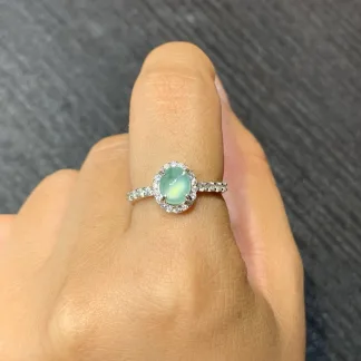 High-Icy Glowing Blue Clear Natural Jadeite Cabochon Ring — S925 Silver · No. D7A0