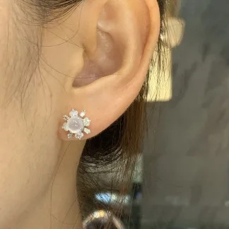 High-Icy Glowing Natural Jadeite Cabochon Stud Earrings — S925 Silver · No. 8864