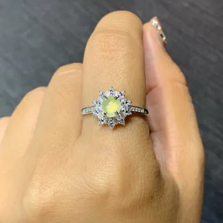 High-Icy Honey Yellow Natural Jadeite Cabochon Ring — S925 Silver · No. C76F