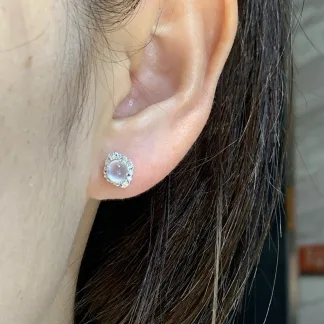 High-Icy Crisp-Clarity Petite Natural Jadeite Cabochon Stud Earrings — S925 Silver · No. 5FF1