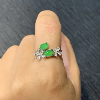 High-Icy Vivid Green Natural Jadeite Cabochon Ring — S925 Silver · No. E87D