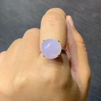 Icy Pink-Lavender Natural Jadeite Cabochon Ring — S925 Silver · No. C551