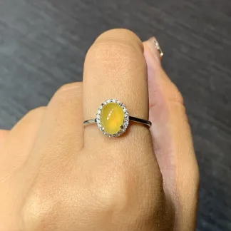 High-Icy Honey Yellow Natural Jadeite Cabochon Ring — S925 Silver · No. D38D