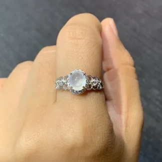 High-Icy Glowing Cabochon Petite Natural Jadeite Ring — S925 Silver · No. 662C