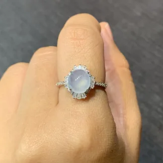 High-Icy Glowing Natural Jadeite Cabochon Ring — S925 Silver · No. B2E5