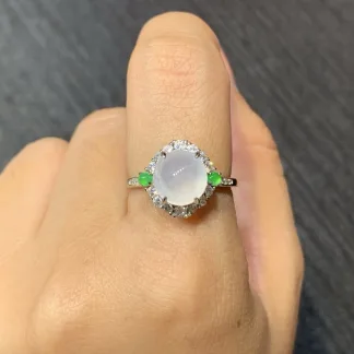 High-Icy Glowing Natural Jadeite Cabochon Ring — S925 Silver · No. 290E