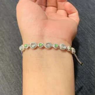 High-Icy Glowing Natural Jadeite Cabochon Bracelet — S925 Silver · No. 8AFD