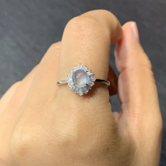 High-Icy Glowing Natural Jadeite Cabochon Ring — S925 Silver · No. 91EB