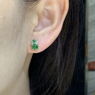High-Icy Intense Green Natural Jadeite Cabochon Stud Earrings — S925 Silver · No. 535D