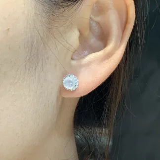 Icy Glowing Natural Jadeite Cabochon Stud Earrings — S925 Silver · No. 9EEA
