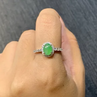Icy Vivid Green Natural Jadeite Cabochon Ring — S925 Silver · No. 1EF3