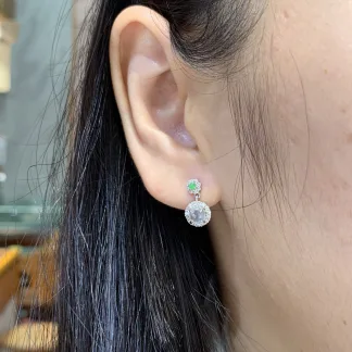 High-Icy Glowing Natural Jadeite Cabochon Drop Earrings — S925 Silver · No. EAE3