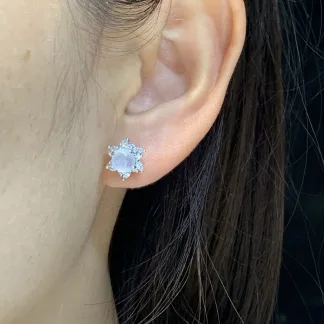 Icy Pale Lavender Natural Jadeite Cabochon Stud Earrings — S925 Silver · No. 167D