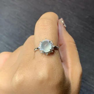 High-Icy Clear Natural Jadeite Cabochon Ring — S925 Silver · No. C4DF