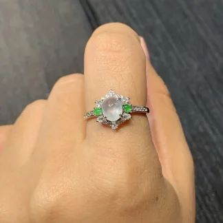 High-Icy Glowing Cabochon Natural Jadeite Three-Piece Cabochon Set — S925 Silver · No. A284